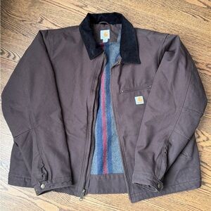 Carhartt Men's Detroit Blanket Lined Brown Jacket with Black Cordouroy Collar